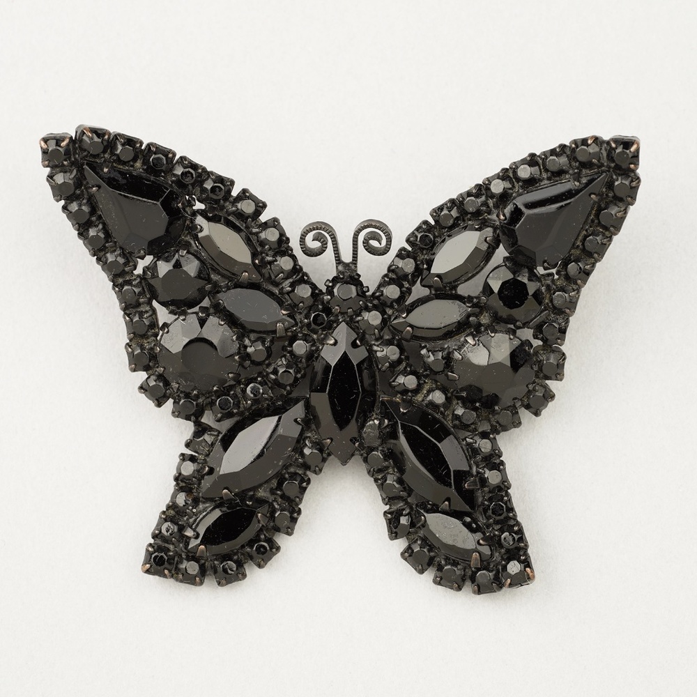 Vintage Black Butterfly Rhinestone Brooch - likely Weiss 1950s